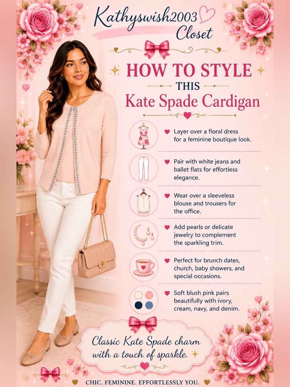Kate Spade Steal The Spotlight Light Pink Cardigan with Embellished Trim Size S - Picture 5 of 15